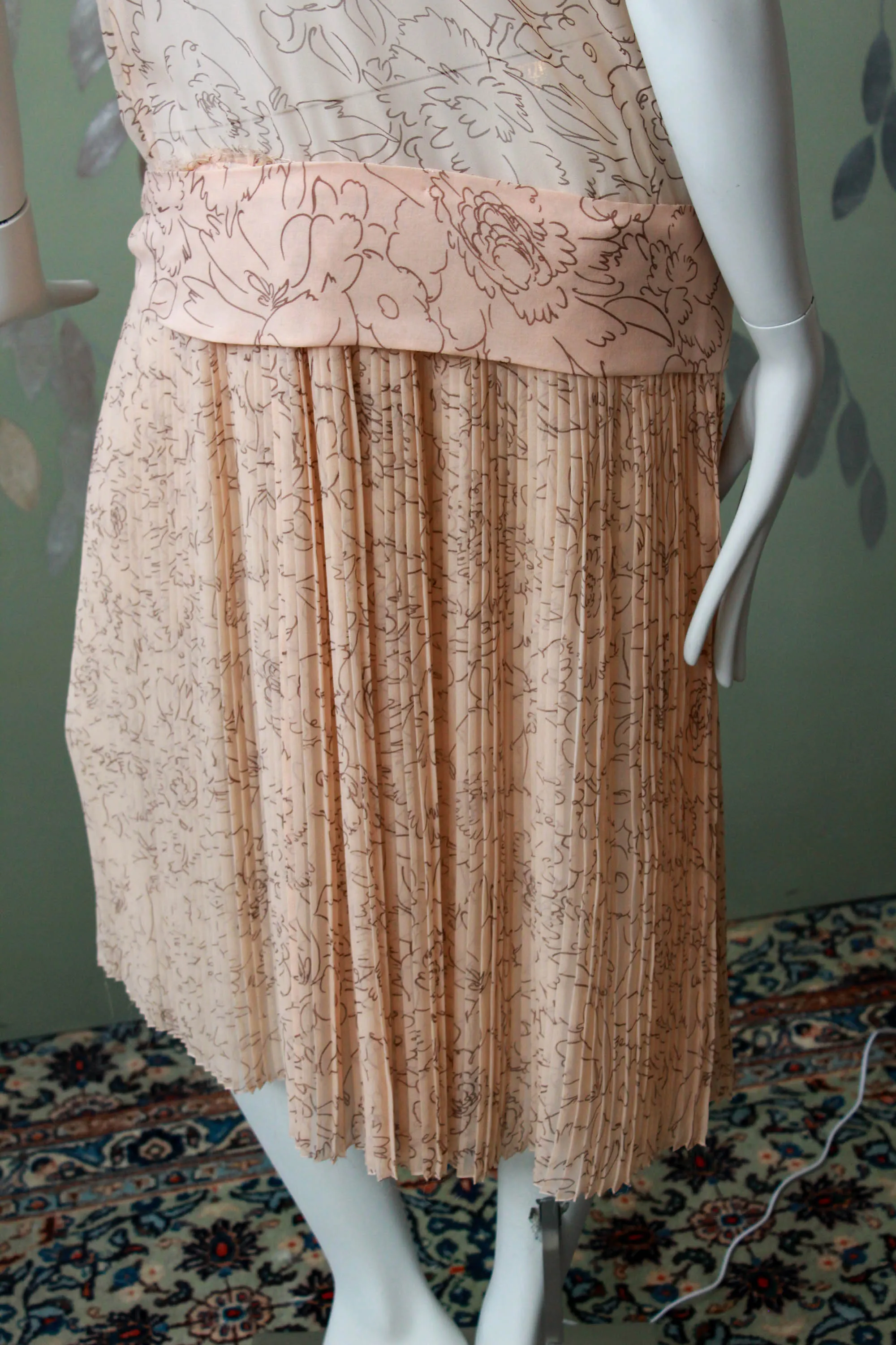 1920s Pale Sheer Pink Printed Silk Dress, Medium