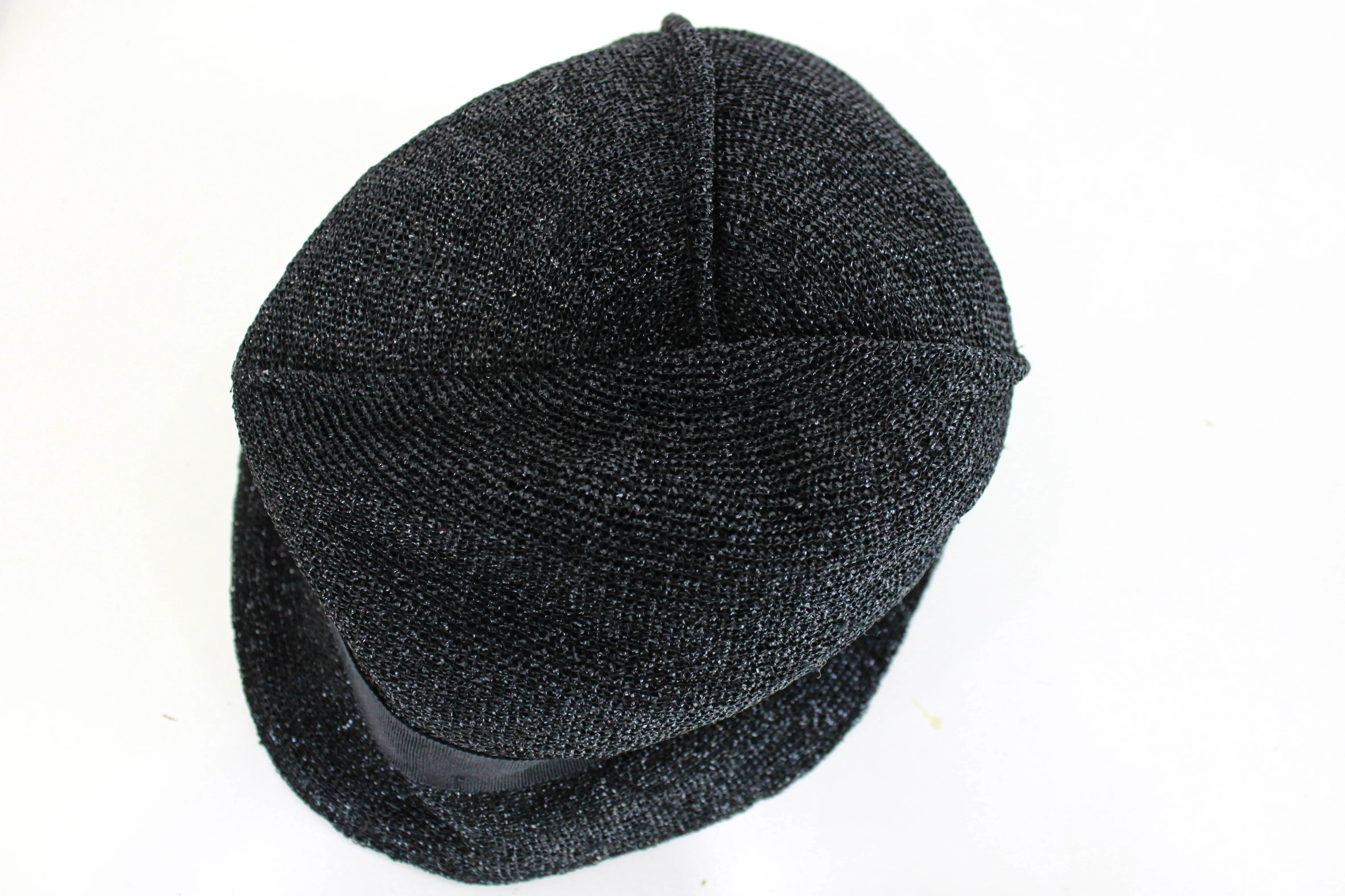 1930s Black Horsehair Metallic Women's Hat, Short Brim