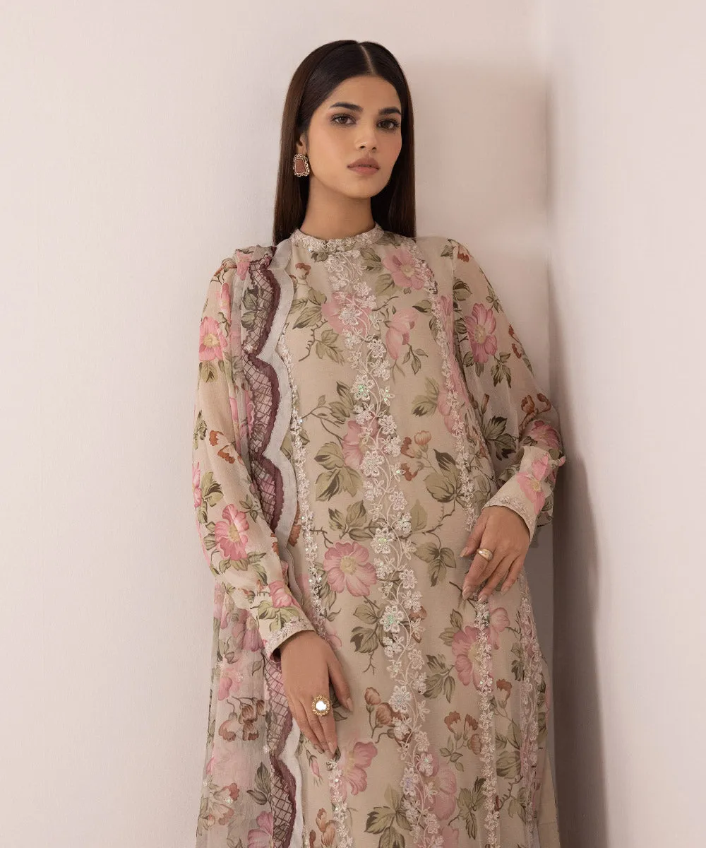 3 Piece - Embroidered Chiffon Suit