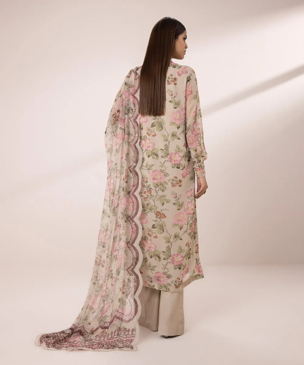 3 Piece - Embroidered Chiffon Suit