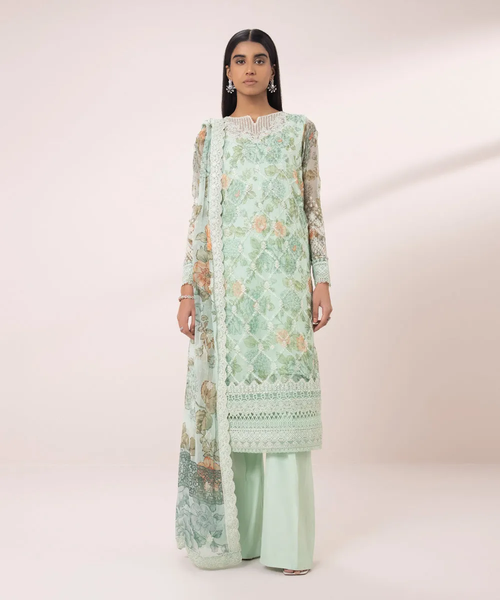 3 Piece - Embroidered Chiffon Suit