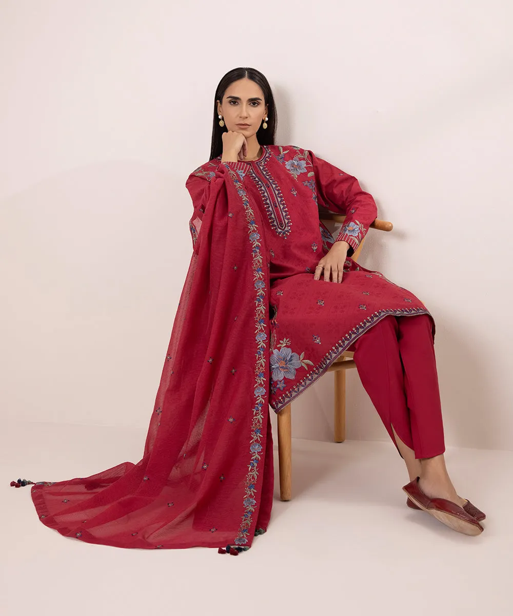 3 Piece - Embroidered Jacquard Suit