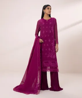 3 Piece - Embroidered Khaddi Net Suit