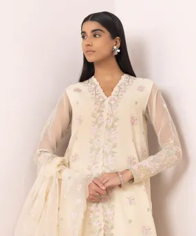 3 Piece - Embroidered Organza Suit