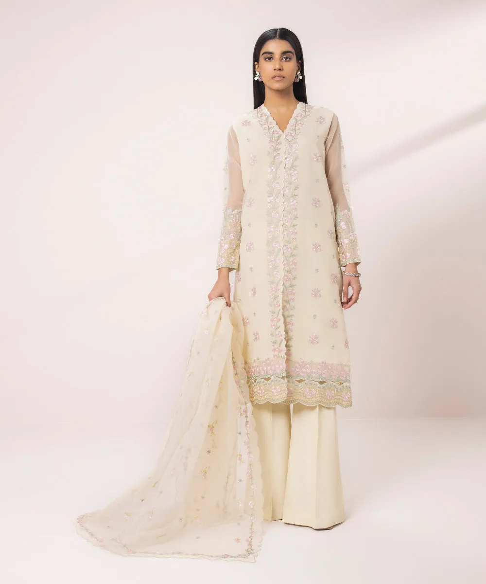 3 Piece - Embroidered Organza Suit