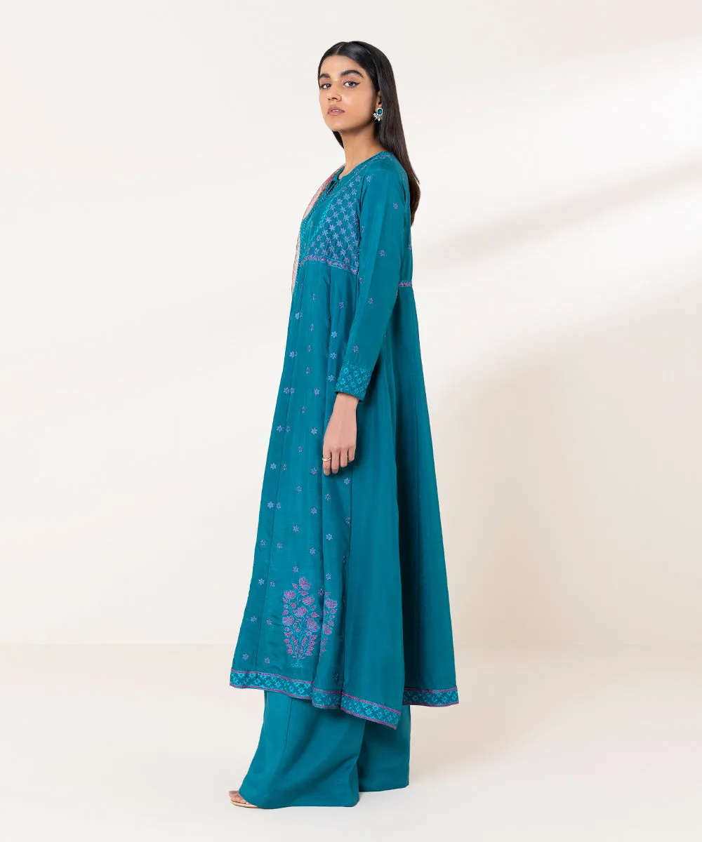 3 Piece - Embroidered Raw Silk Suit