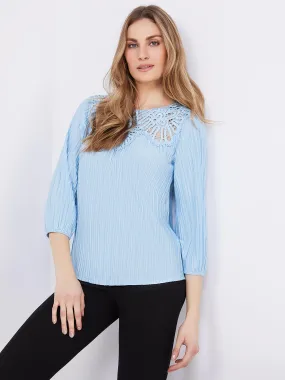 3/4 Sleeve Textured Top With Crochet Details