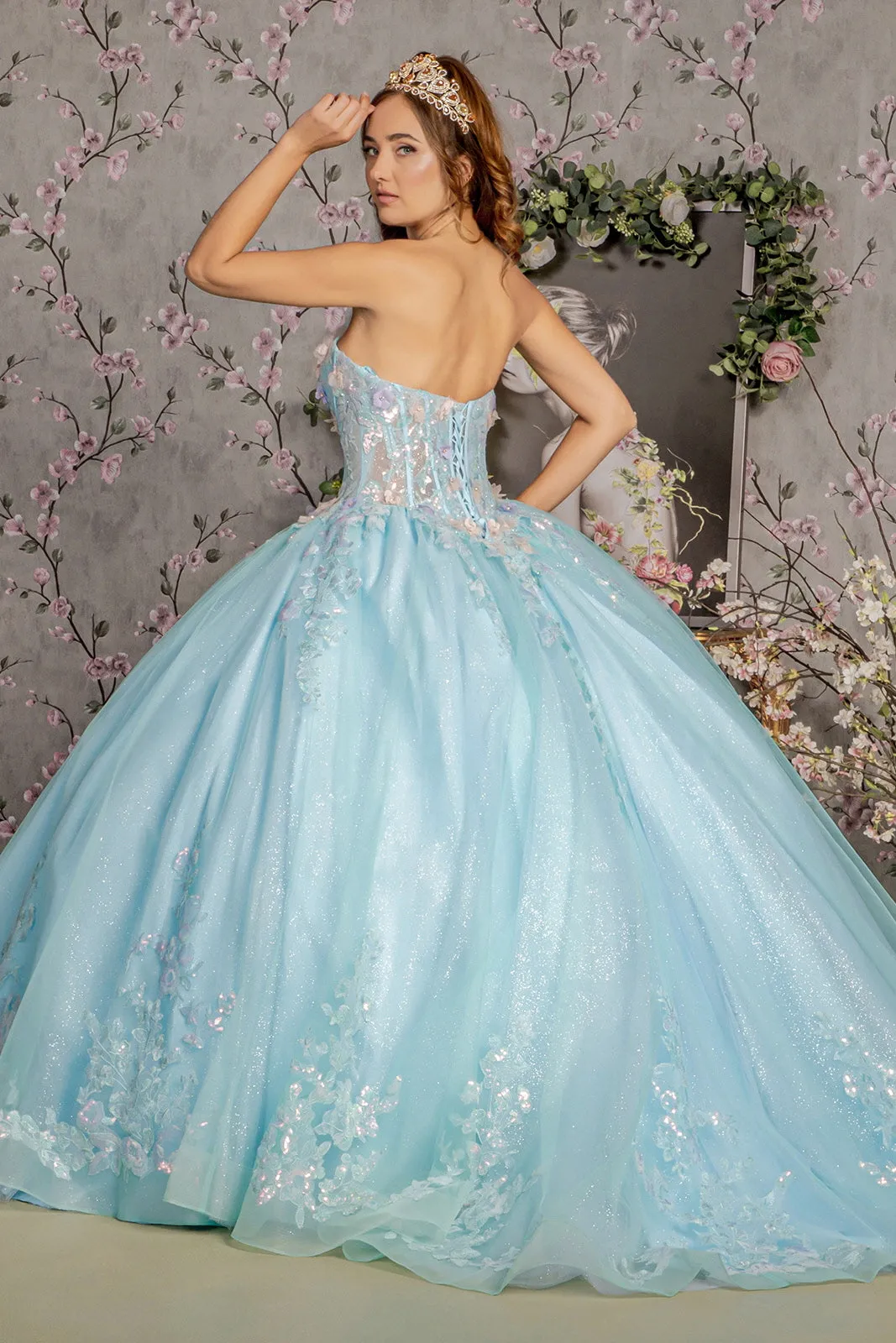 3D Floral Strapless Corset Ball Gown by GLS Gloria GL3332