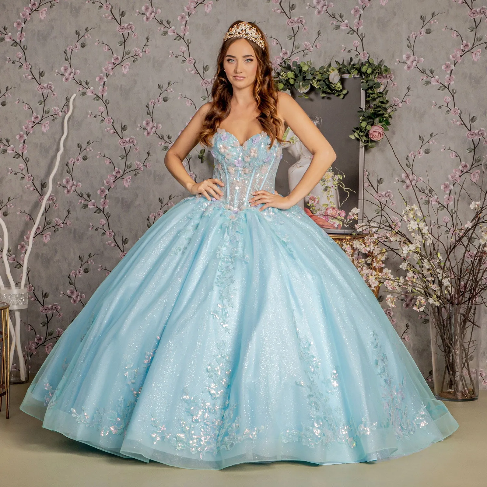 3D Floral Strapless Corset Ball Gown by GLS Gloria GL3332