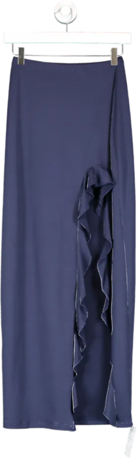 4th & Reckless Blue Frill Detail Thigh Split Maxi Skirt UK 6