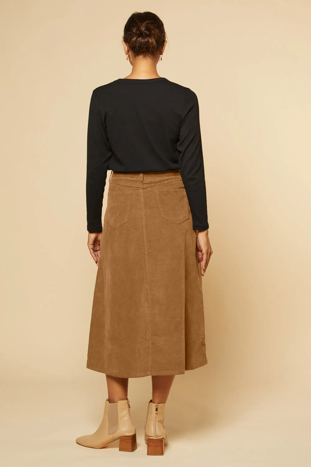 Adrift A-Line Brushed Cotton Skirt in Camel