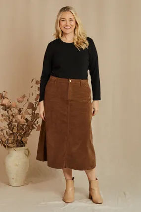 Adrift A-Line Brushed Cotton Skirt in Chocolate