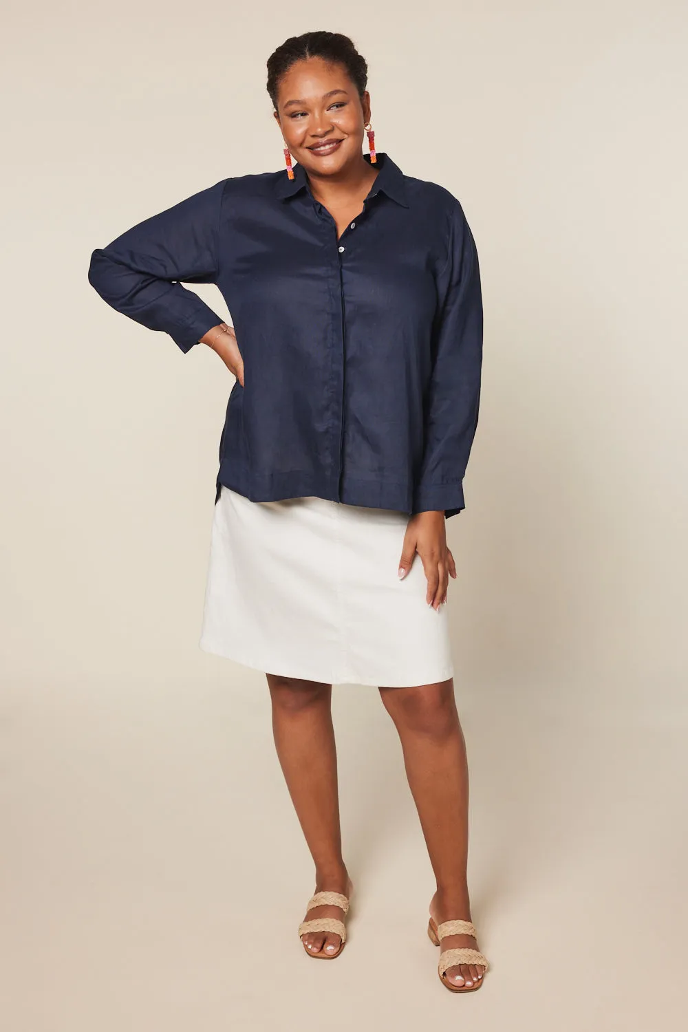 Adrift Denim Short A-Line Skirt in White