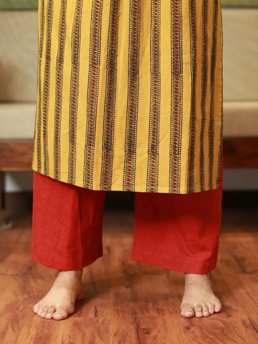 Ajrakh Mustard Pleated Kurta