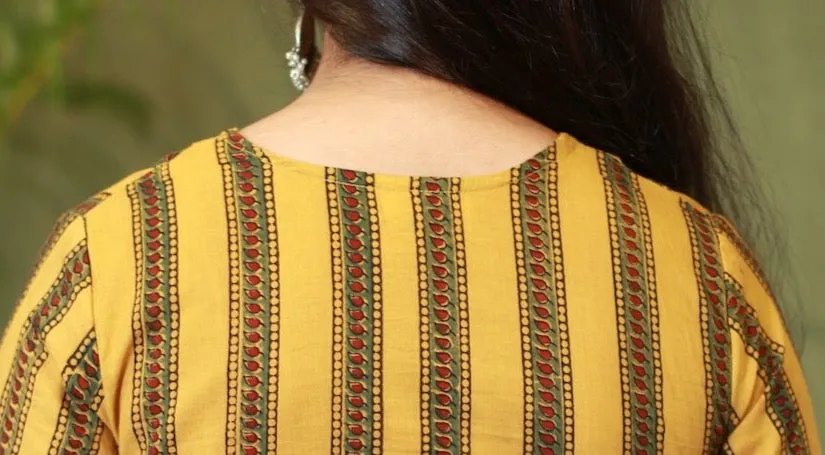 Ajrakh Mustard Pleated Kurta