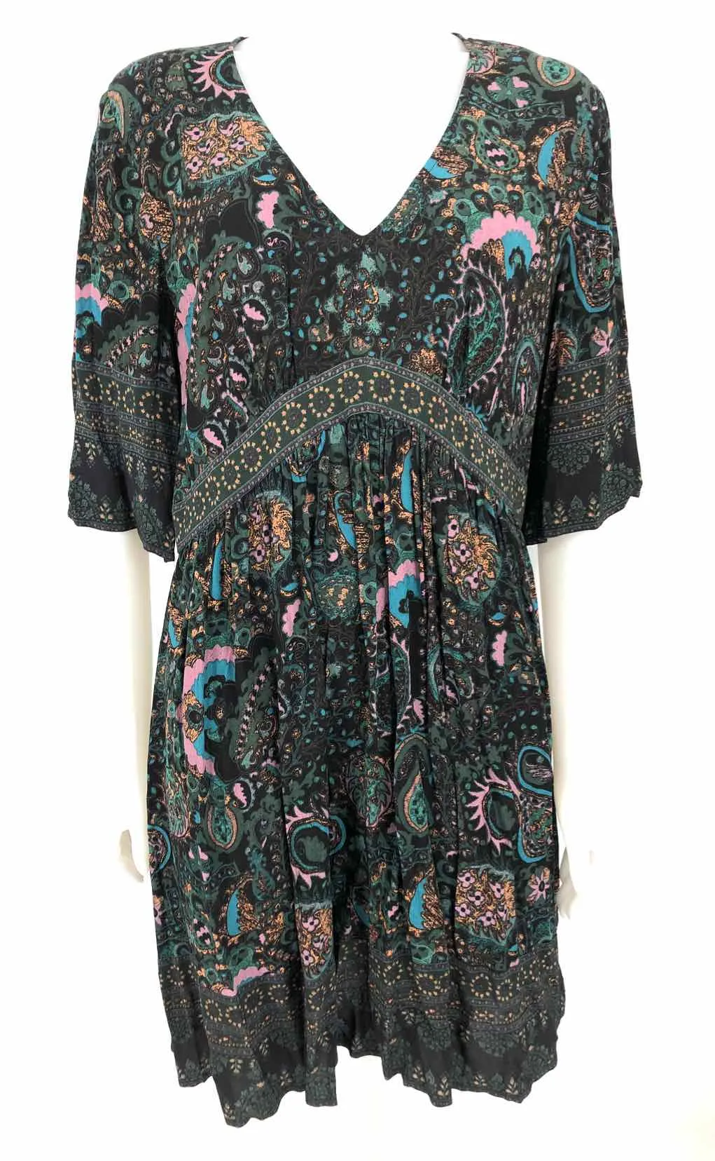 BA&SH Green & Black Multi-Color Paisley Size LARGE  (L) Dress