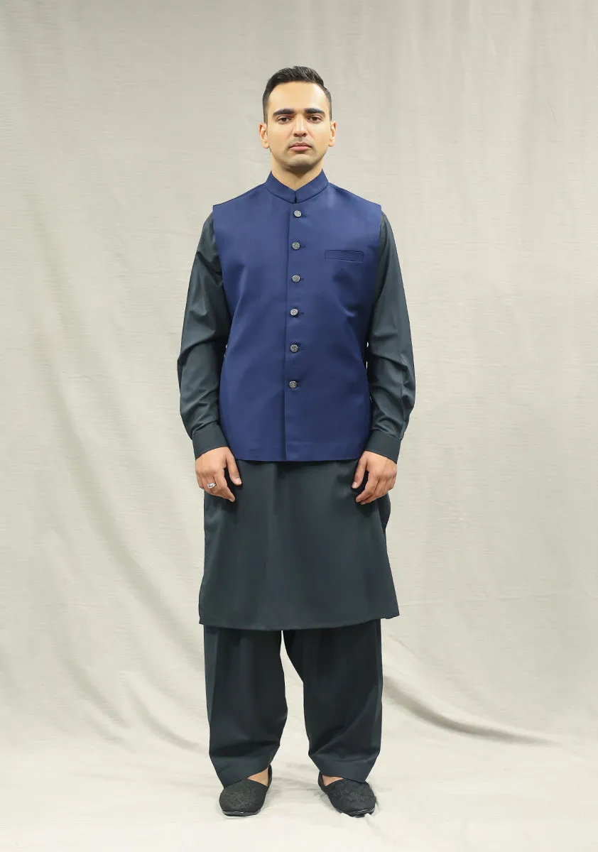 Basic Suiting Medieval Blue Traditional Waistcoat