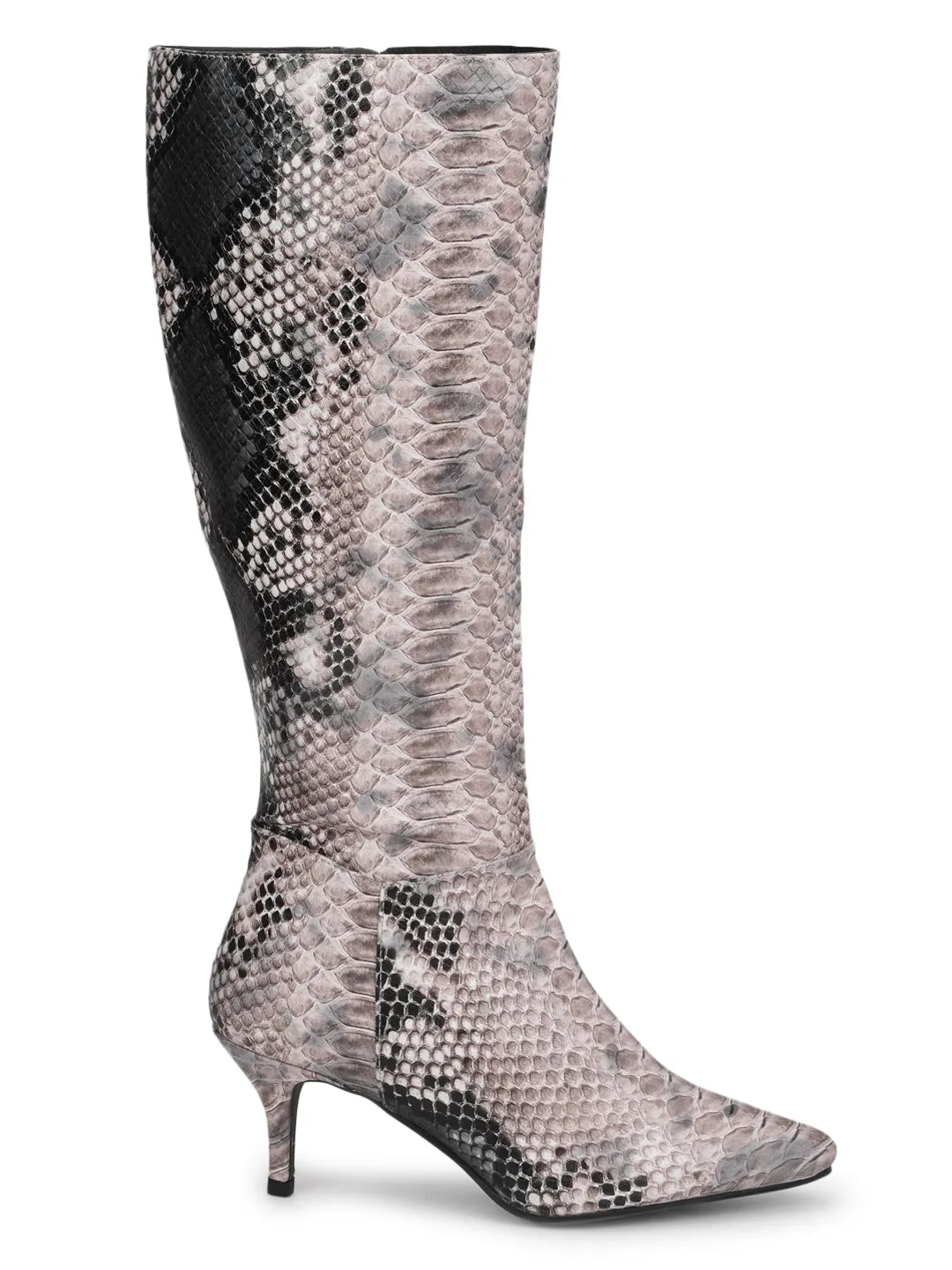 Beige Snake PU Pointed Knee High Boots (TC-ST-1185-BEIGSNKPU)