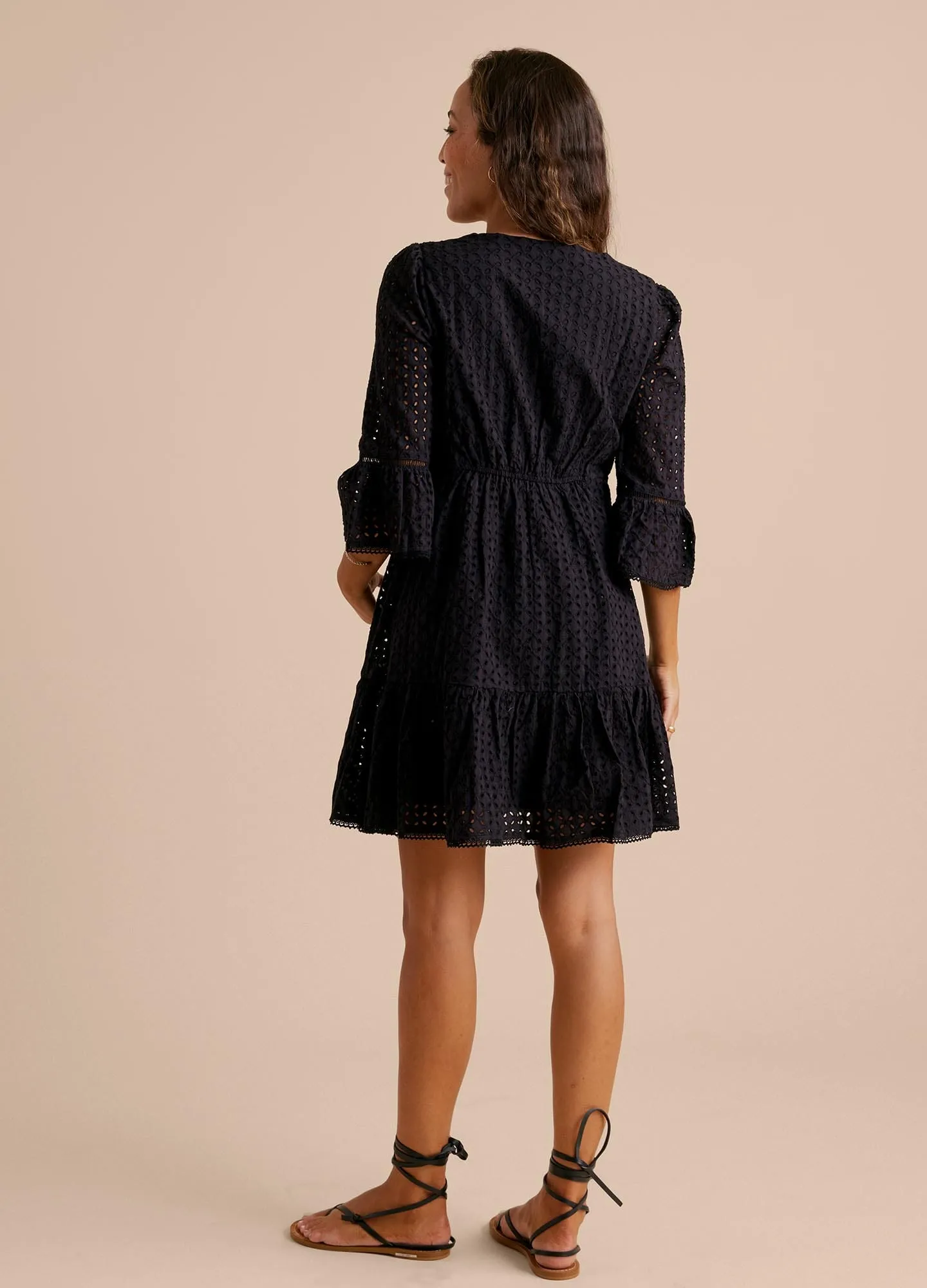 Bell Sleeve Eyelet Mini Dress