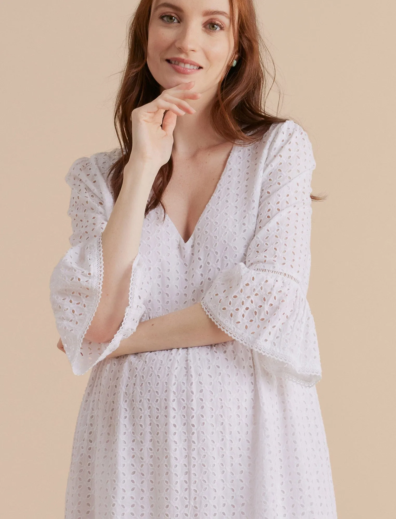 Bell Sleeve Eyelet Mini Dress