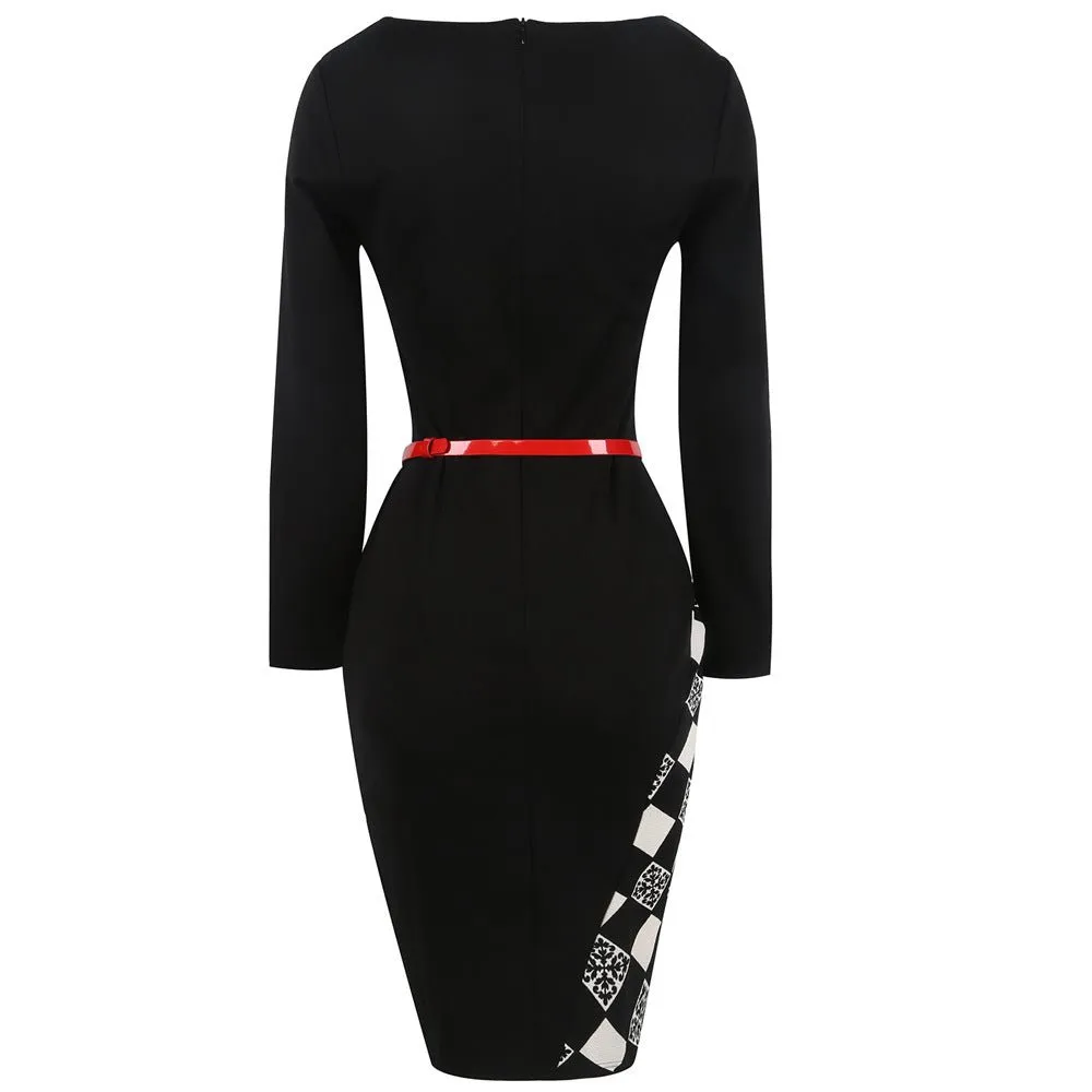 Belted Asymmetrical Blocked Sheath Dress