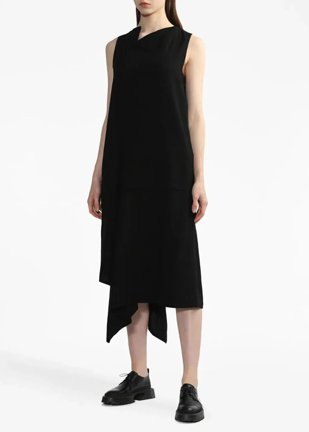 Black Asymmetric Sleeveless Dress