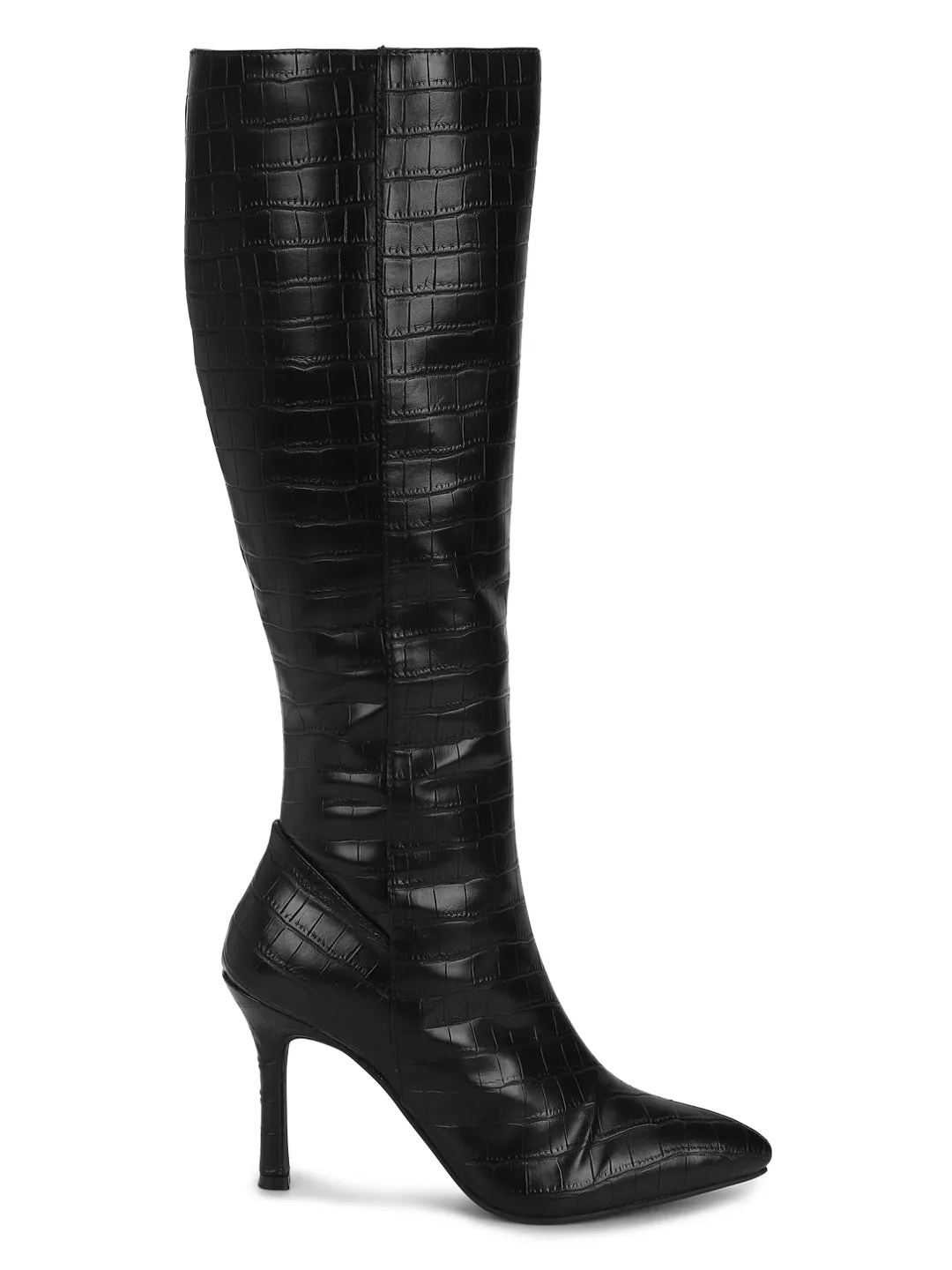 Black Croc PU Stiletto Long Boots (TC-ST-1289-BLKCROC)