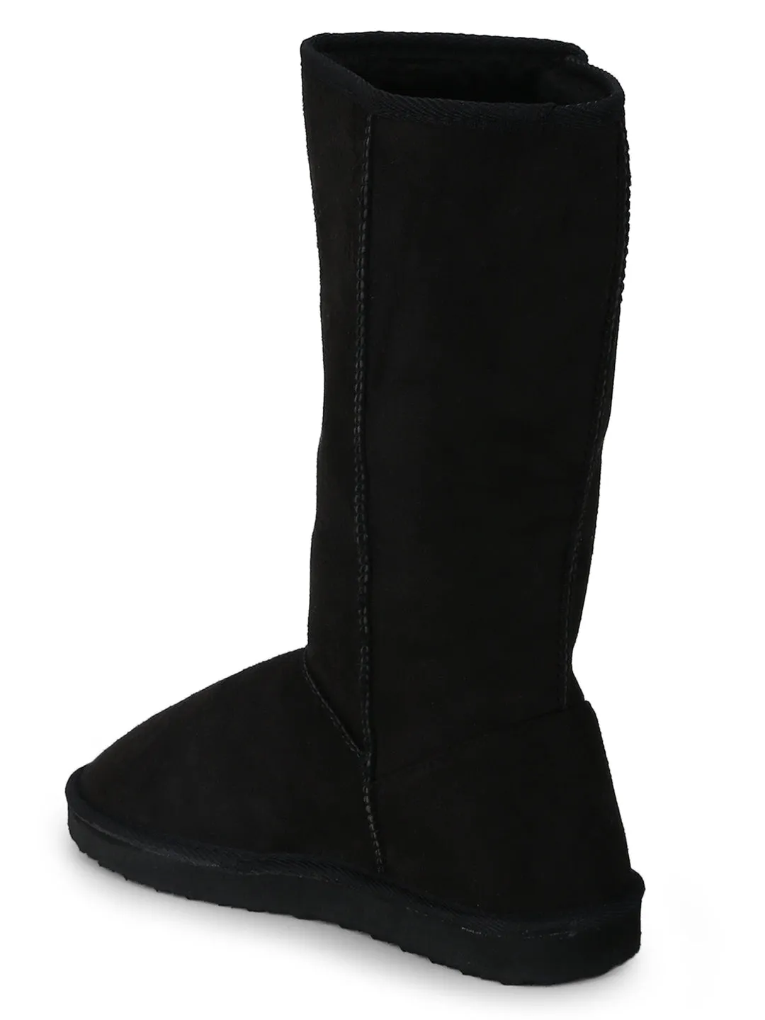 Black Flat Snow Mid Calf Long Fur Boots