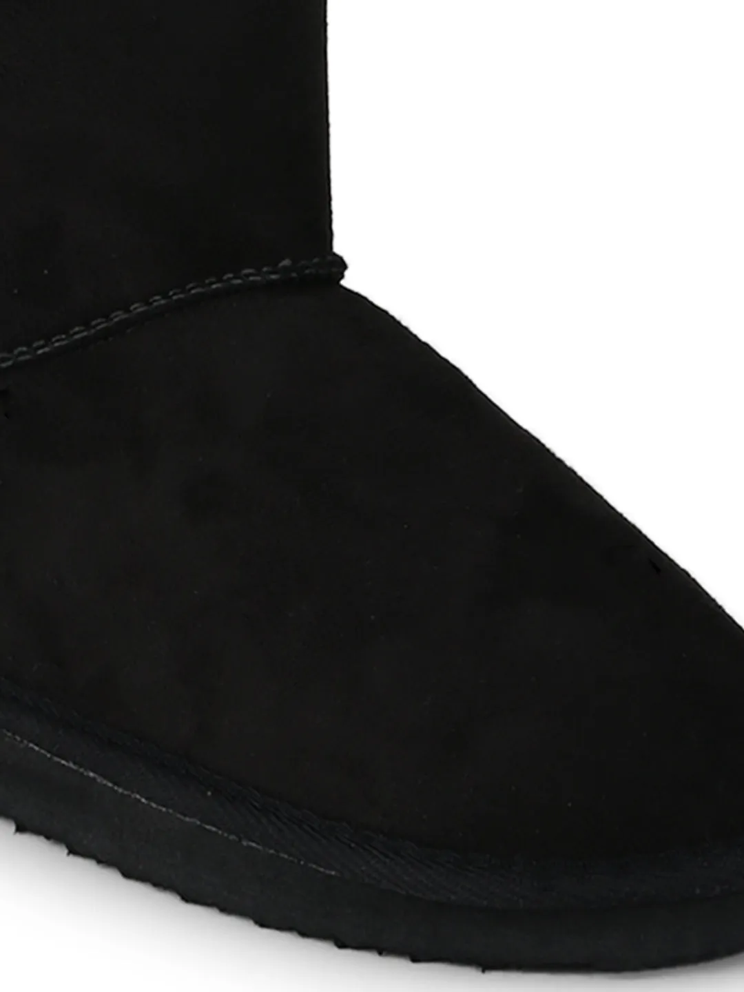 Black Flat Snow Mid Calf Long Fur Boots