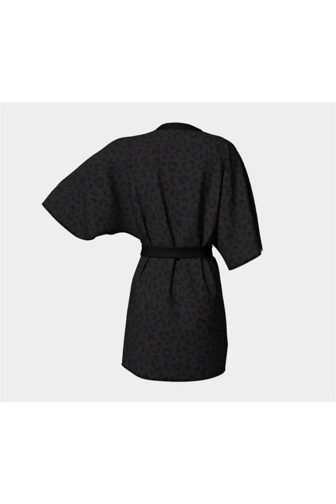 Black Leopard Print Kimono Robe