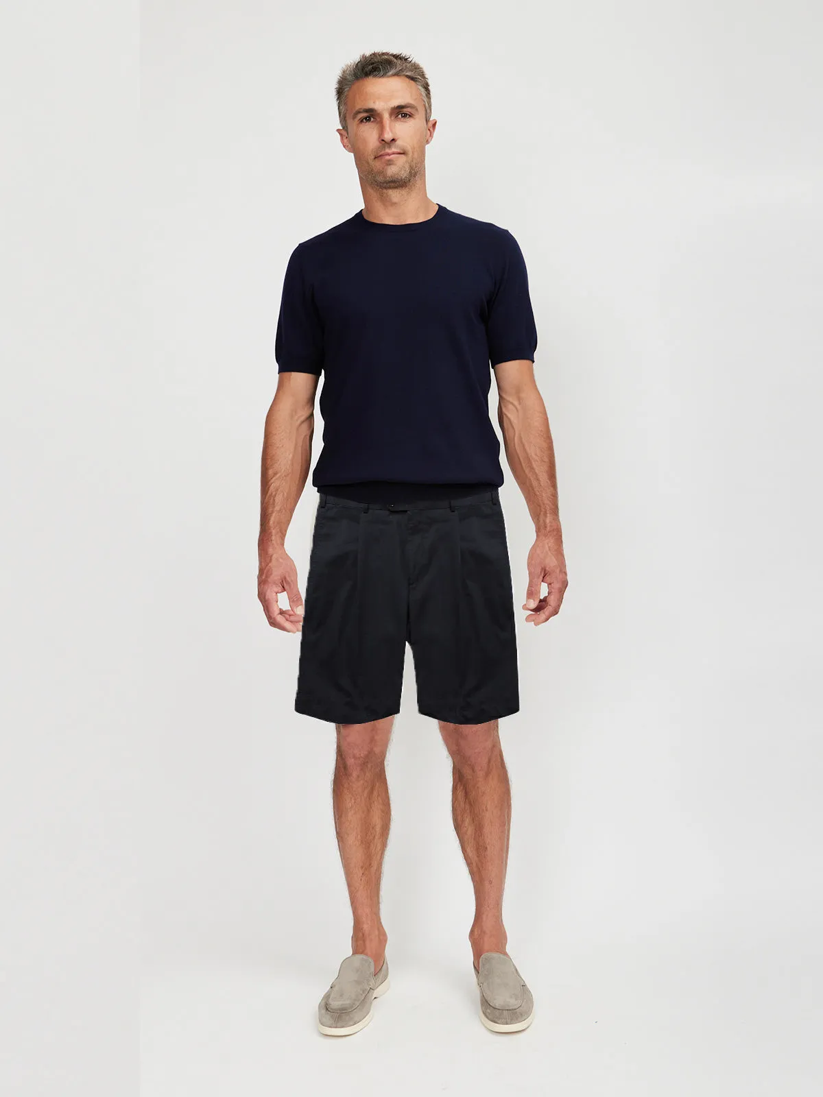 Black Summer Pleated Cotton Shorts