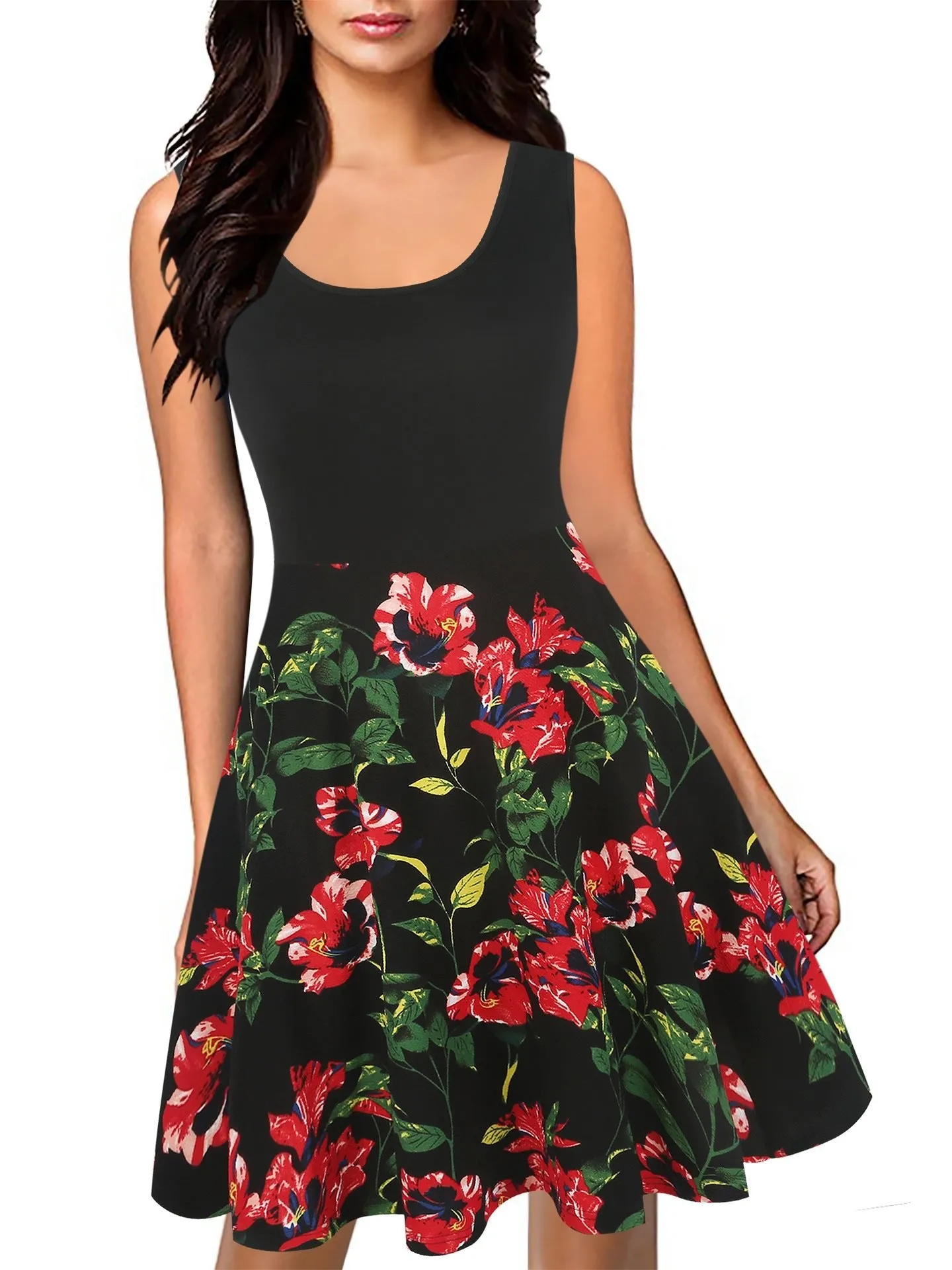 Blocked Floral Scoop Tank Dress