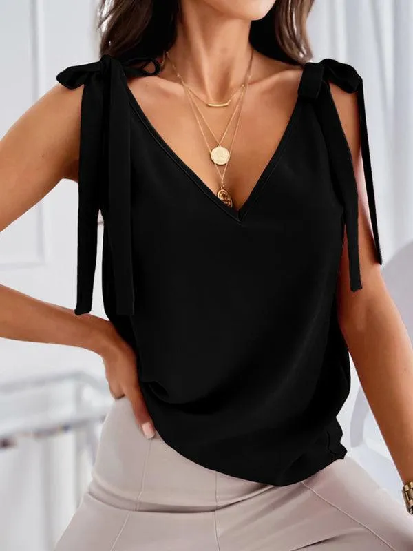 Bow V-neck Knit Women Tank Top