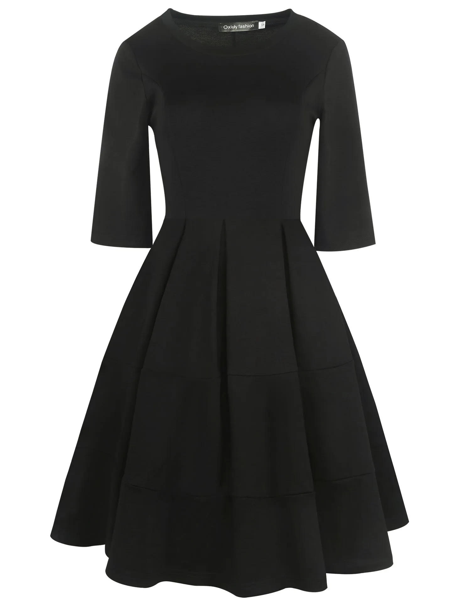 Box Pleated Half-Sleeve A-Line Dress