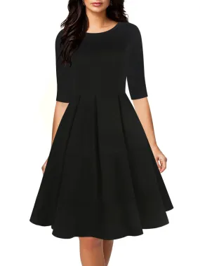 Box Pleated Half-Sleeve A-Line Dress