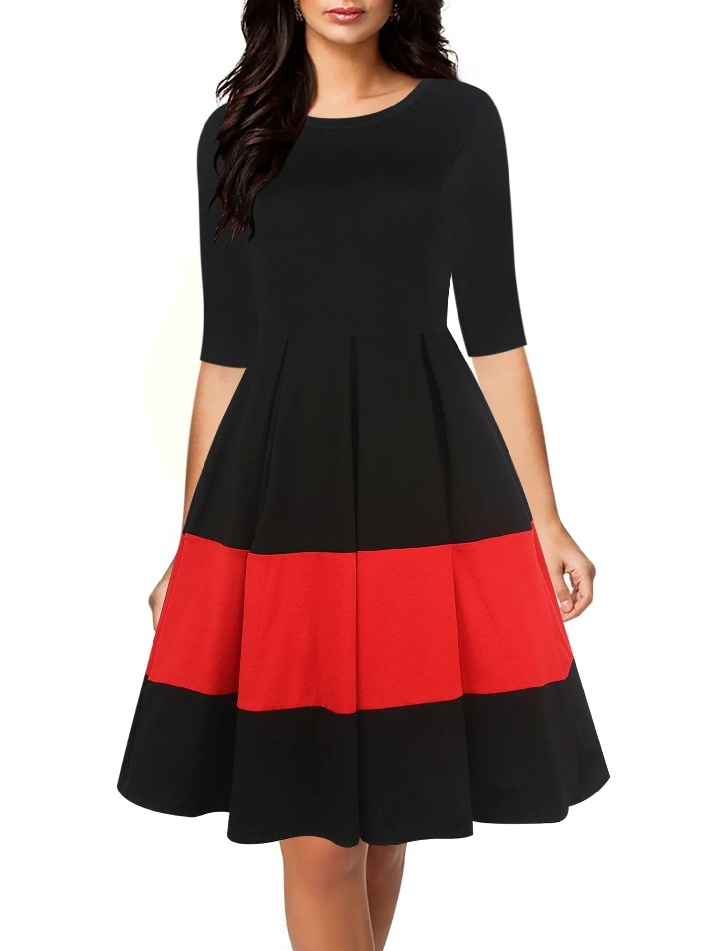 Box Pleated Half-Sleeve A-Line Dress