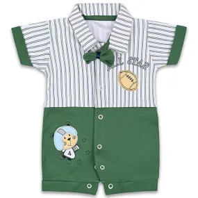 Boys Strips and Patch Work Cotton Rompers with Bow Tie