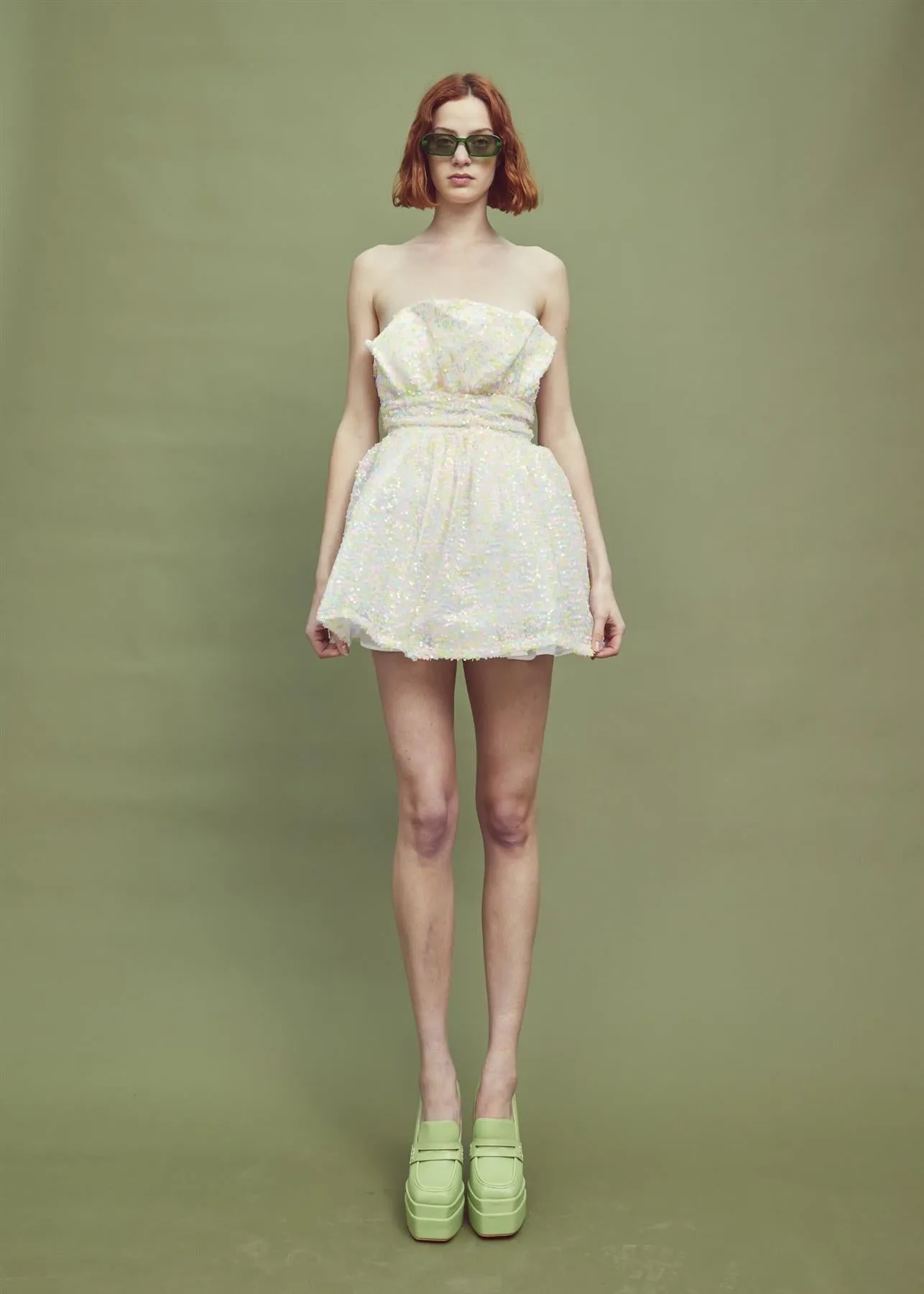 Callie Gathered Bandeau Mini Dress  -Pastel Mix-Sequin