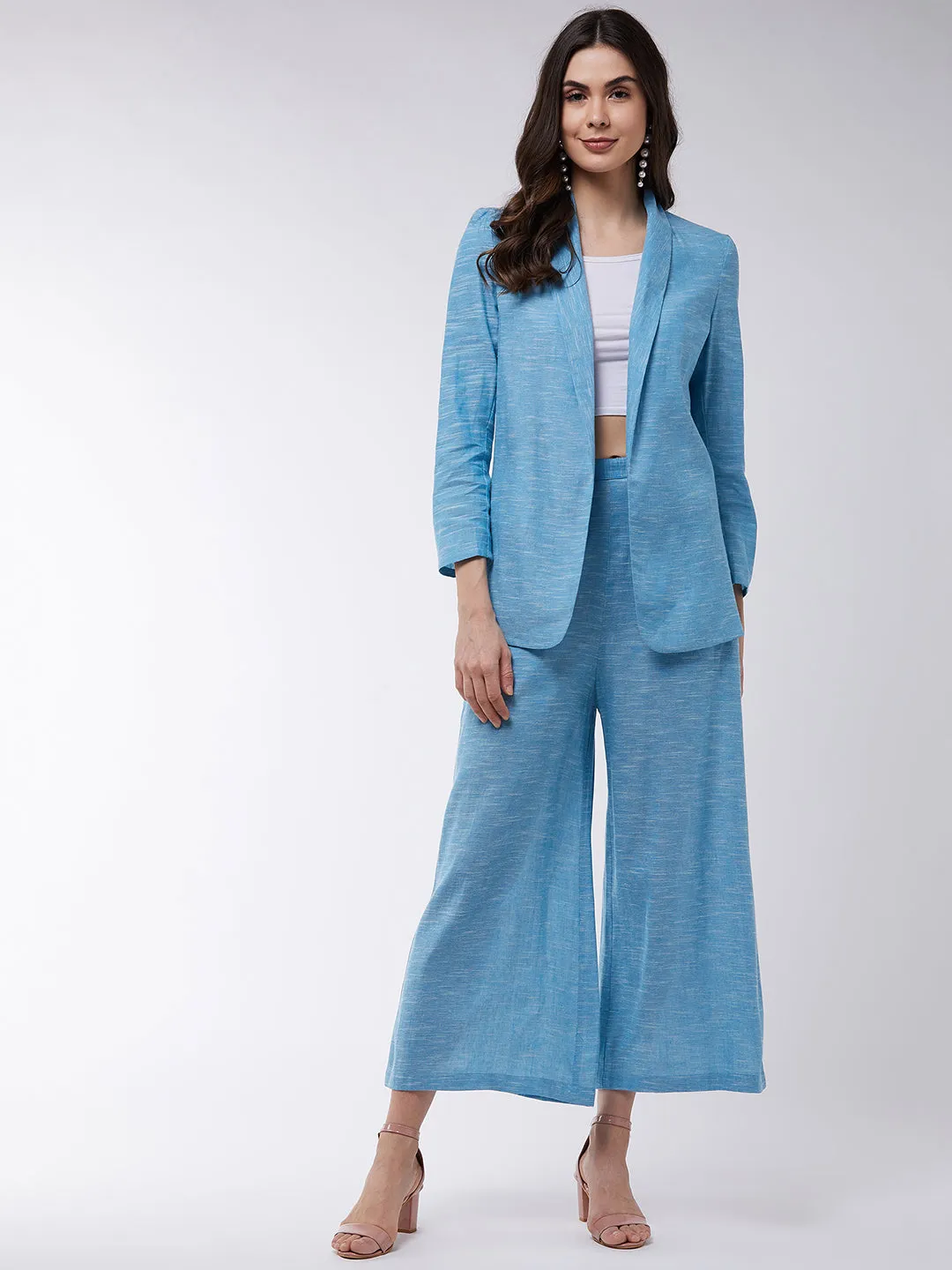 Chambray Long Blazer And Pant Set