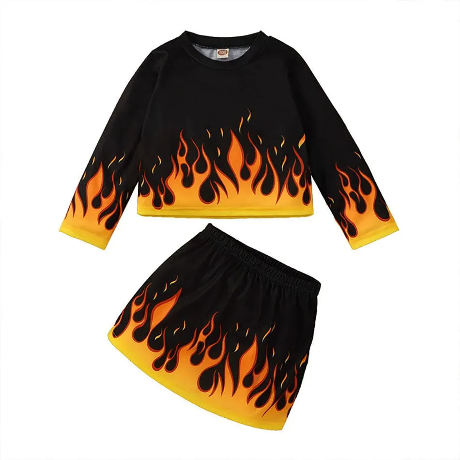 Cool Flame Pattern Cotton Skirt Sets