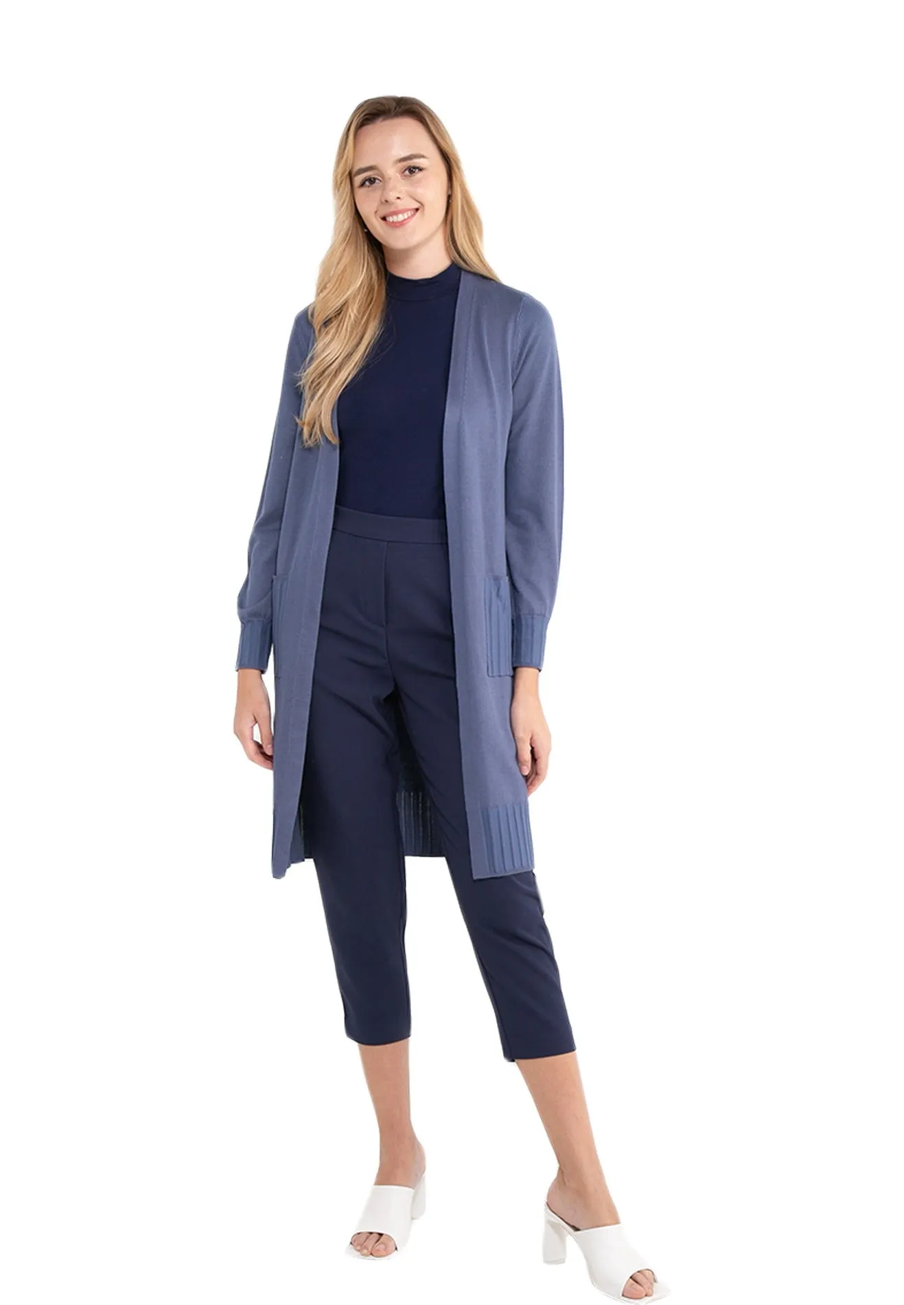 ELLE Apparel Drop Shoulder Buttonless Long Knit Cardigan