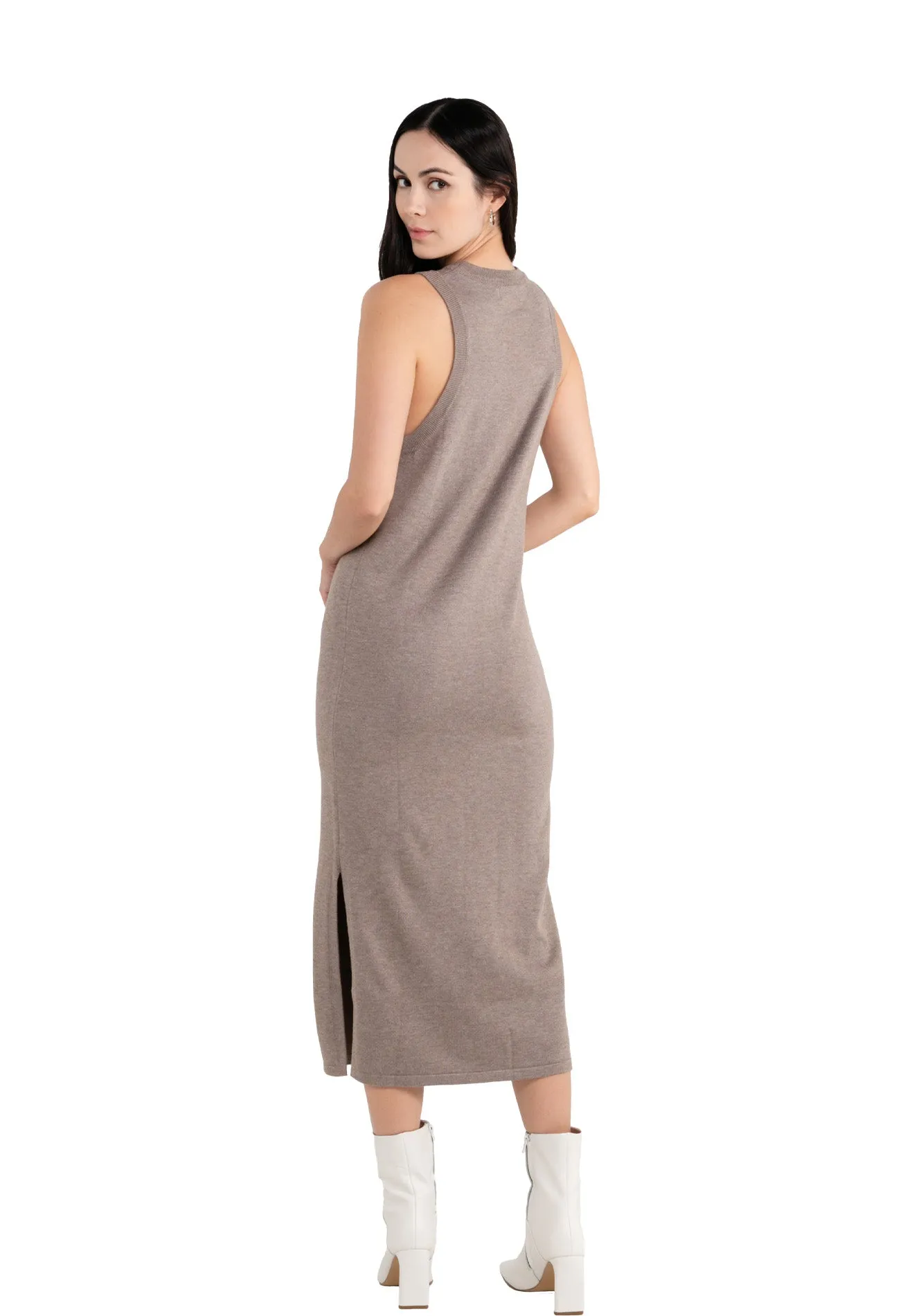 ELLE Apparel Knitted Round Neck Dress with Side Slit