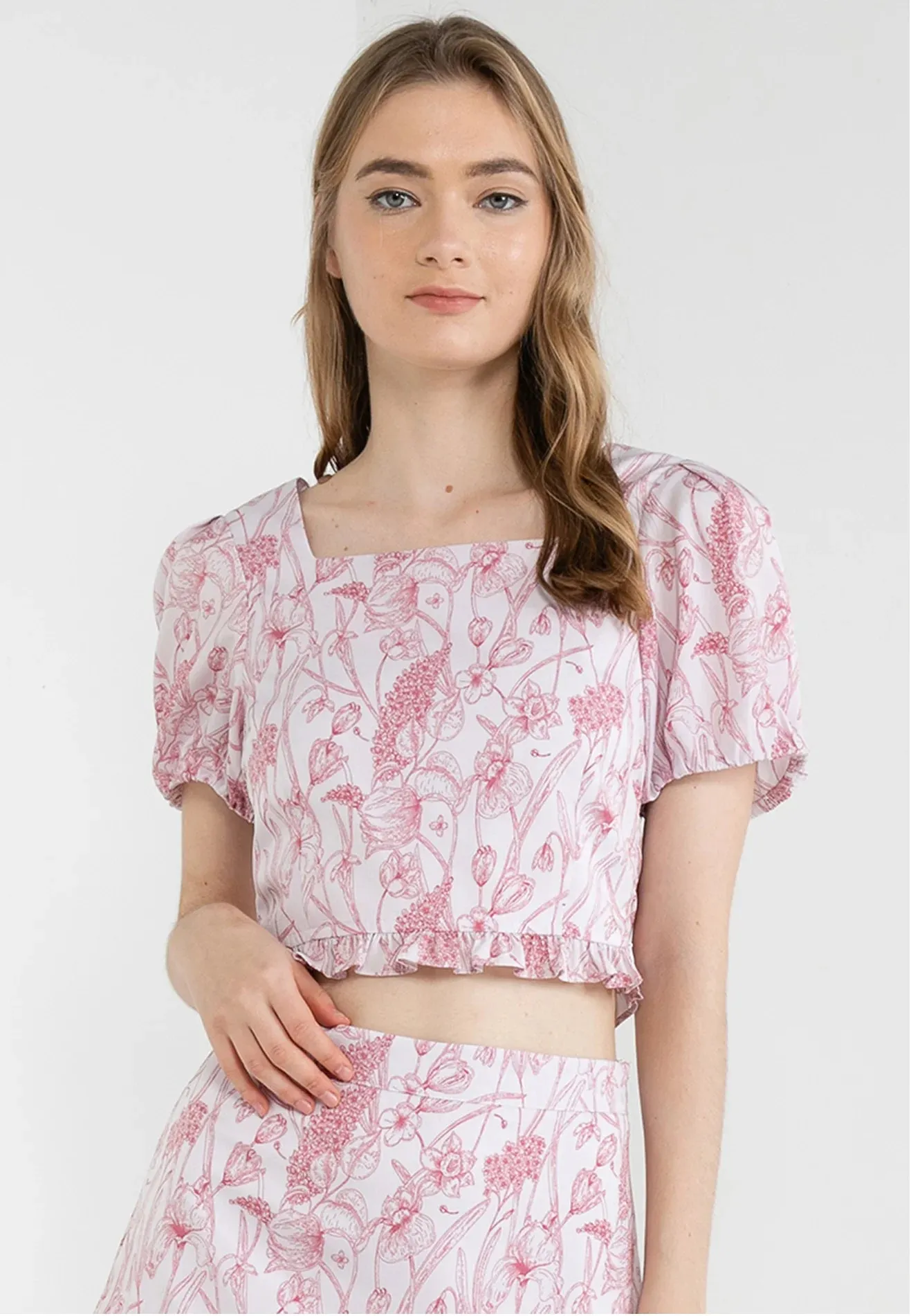 ELLE Apparel Orchid Printed Ruffle Hemline Crop Top