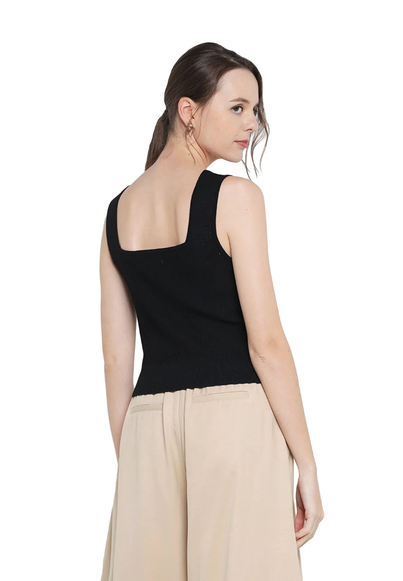 ELLE Apparel Square Neck Sleeveless Yarn Knit Top