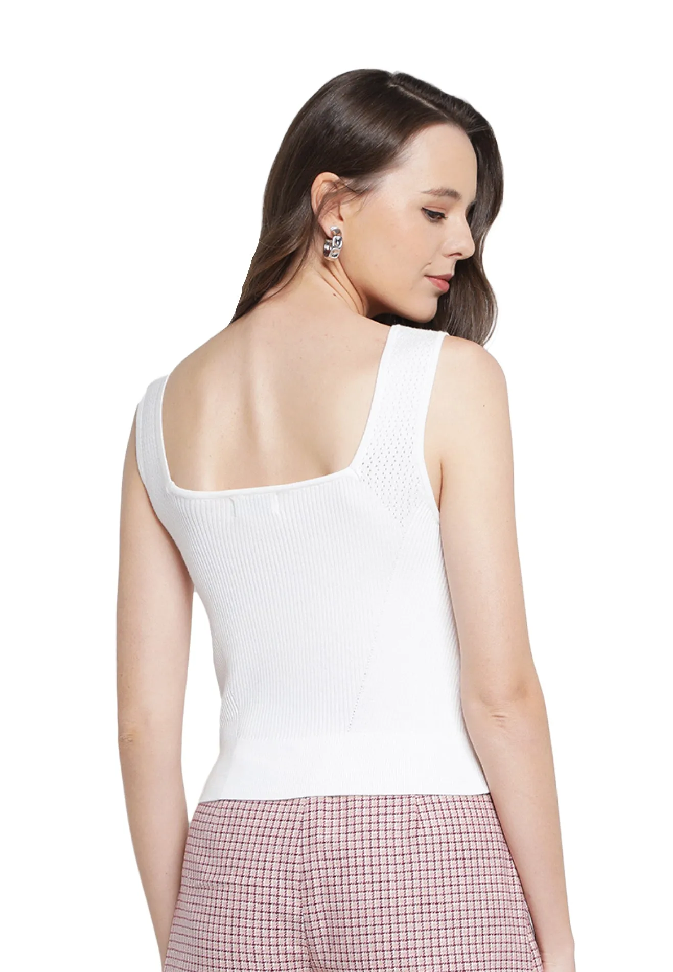 ELLE Apparel Square Neck Sleeveless Yarn Knit Top