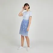 Embroidery and Cutwork Linen A-Line Skirt