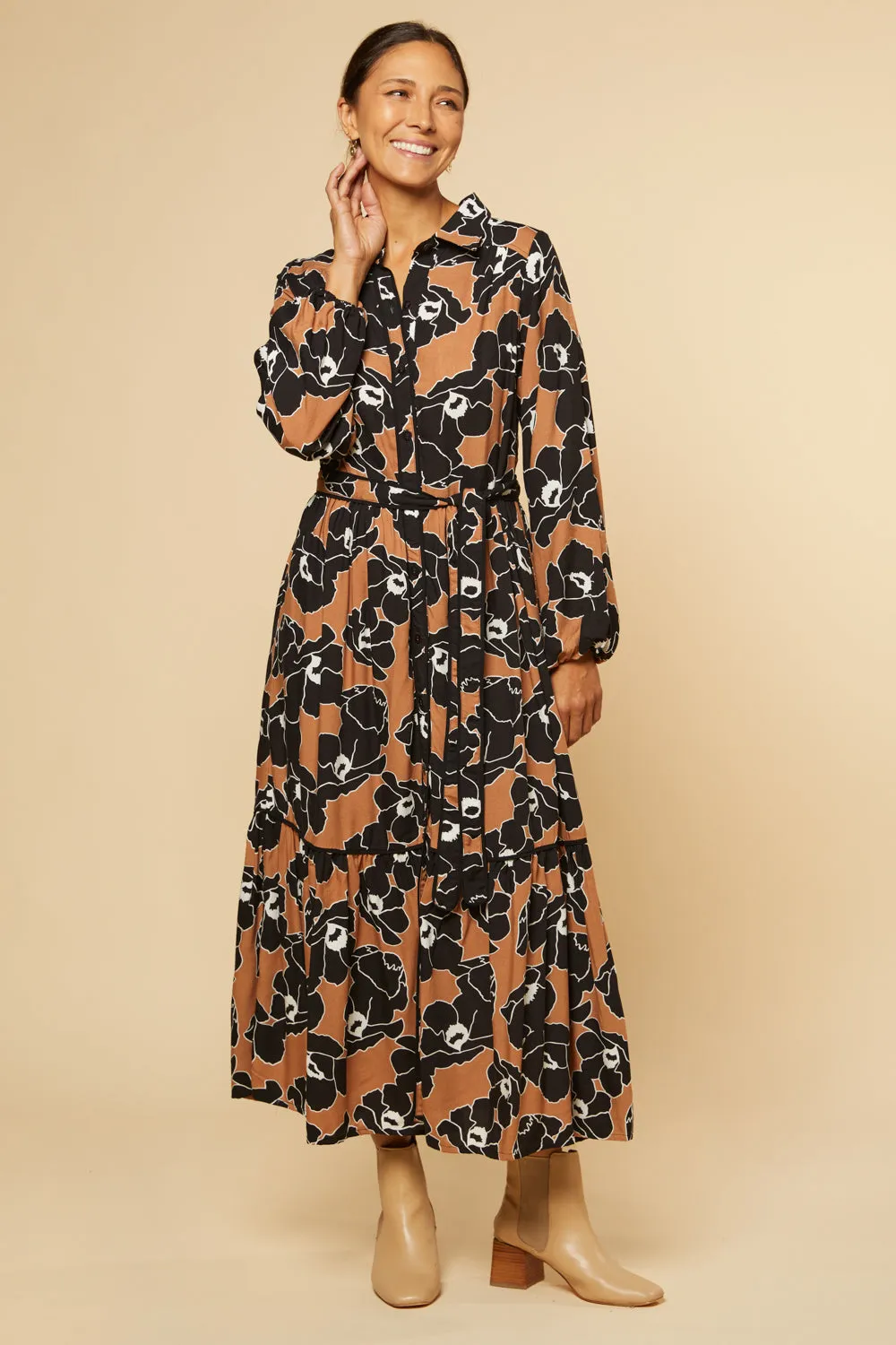 Ginette Billow Sleeve Maxi Dress in Autumn Lily