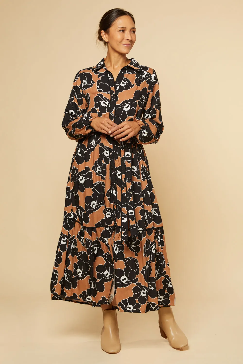 Ginette Billow Sleeve Maxi Dress in Autumn Lily