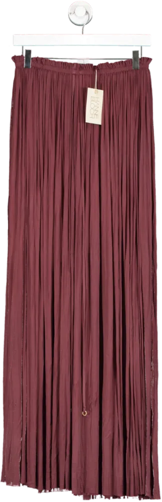 Hanne Bloch Red Bordeaux Silk Tulle Maxi Skirt One Size