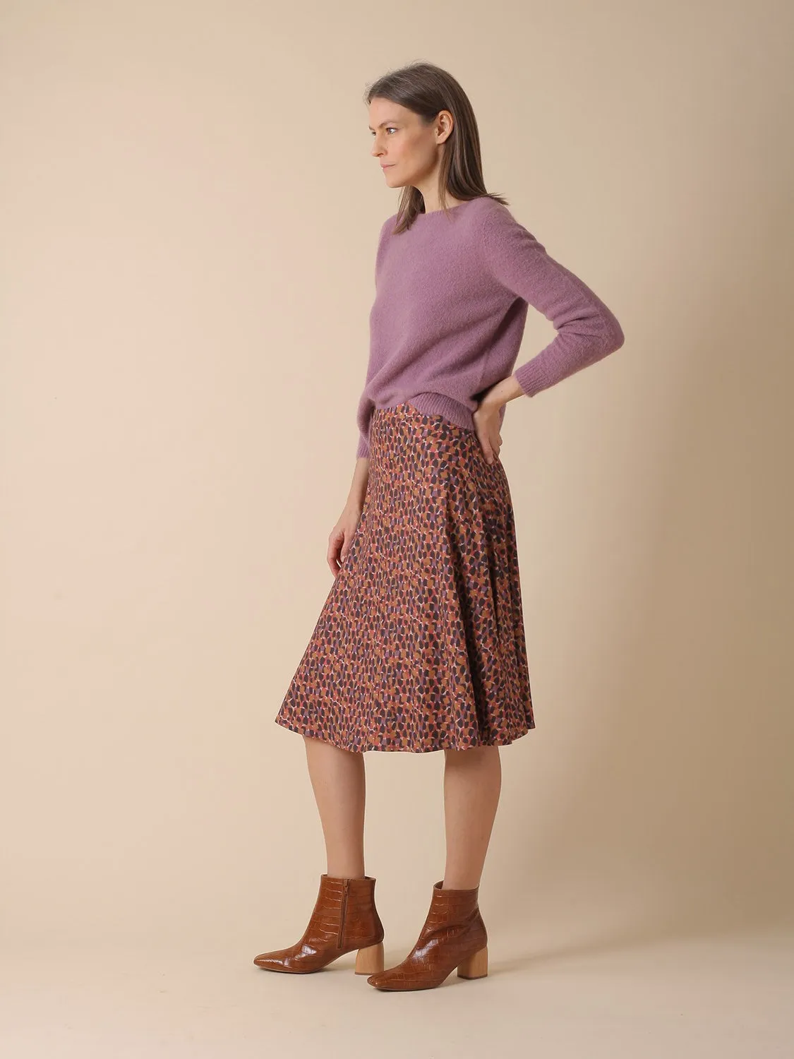 Indi & Cold Printed Stretch Midi Skirt in Pumpkin